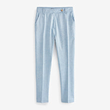 Load image into Gallery viewer, Blue Chambray Linen Blend Textured Taper Trousers