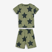 Load image into Gallery viewer, Khaki/Blue Star 3 Pack Short Pyjamas (12mths-6yrs)