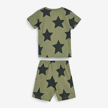 Load image into Gallery viewer, Khaki/Blue Star 3 Pack Short Pyjamas (12mths-6yrs)