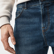 Load image into Gallery viewer, Mid Blue Straight Fit Stretch Denim Shorts