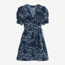 Load image into Gallery viewer, Navy Blue Sprig Short Sleeve V-Neck Wrap Mini Dress