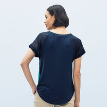 Load image into Gallery viewer, Blue Floral Woven Mix Short Sleeve Raglan T-Shirt