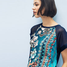 Load image into Gallery viewer, Blue Floral Woven Mix Short Sleeve Raglan T-Shirt