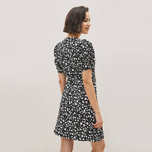 Load image into Gallery viewer, Black /White Spot Short Sleeve V-Neck Wrap Mini Dress