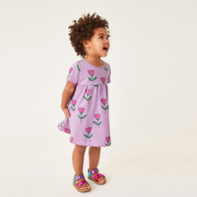 Load image into Gallery viewer, Lilac Short Sleeve Scallop Edge Cotton Jersey Dress (3mths-6yrs)