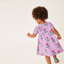 Load image into Gallery viewer, Lilac Short Sleeve Scallop Edge Cotton Jersey Dress (3mths-6yrs)