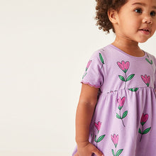 Load image into Gallery viewer, Lilac Short Sleeve Scallop Edge Cotton Jersey Dress (3mths-6yrs)