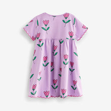 Load image into Gallery viewer, Lilac Short Sleeve Scallop Edge Cotton Jersey Dress (3mths-6yrs)