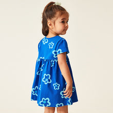 Load image into Gallery viewer, Blue Short Sleeve Cotton Jersey Dress (3mths-6yrs)