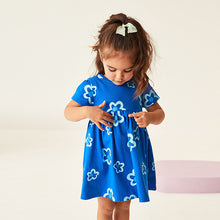 Load image into Gallery viewer, Blue Short Sleeve Cotton Jersey Dress (3mths-6yrs)