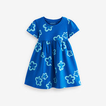 Load image into Gallery viewer, Blue Short Sleeve Cotton Jersey Dress (3mths-6yrs)