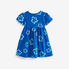 Load image into Gallery viewer, Blue Short Sleeve Cotton Jersey Dress (3mths-6yrs)