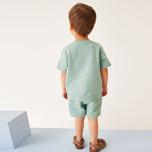 Load image into Gallery viewer, Mineral Green Plain Sweat T-Shirt And Shorts Set (3mths-6yrs)