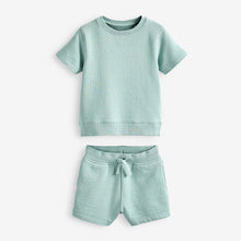 Load image into Gallery viewer, Mineral Green Plain Sweat T-Shirt And Shorts Set (3mths-6yrs)