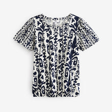 Load image into Gallery viewer, Blue Ikat Crew Neck Cotton Bubblehem Top