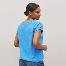 Load image into Gallery viewer, Blue Marl V-Neck Cotton Bubble Hem Top
