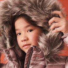 Load image into Gallery viewer, Toffee Pink Shower Resistant Faux Fur Trim Padded Coat (3-12yrs)