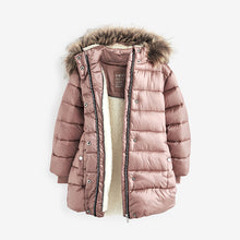 Load image into Gallery viewer, Toffee Pink Shower Resistant Faux Fur Trim Padded Coat (3-12yrs)