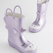 Load image into Gallery viewer, Lilac Purple Unicorn Handle Wellies (Younger Girls)