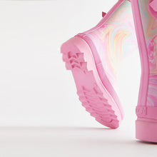 Load image into Gallery viewer, Multi Pink Marble Buckle Wellies (Older Girls)