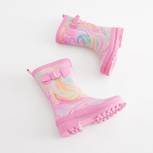 Load image into Gallery viewer, Multi Pink Marble Buckle Wellies (Older Girls)