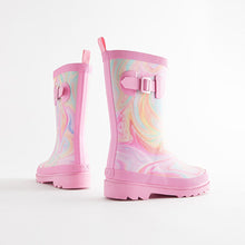 Load image into Gallery viewer, Multi Pink Marble Buckle Wellies (Older Girls)