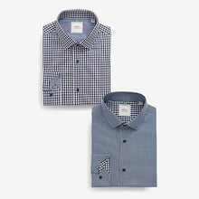 Load image into Gallery viewer, Blue/Black Gingham Regular Fit Trimmed Shirts 2 Pack