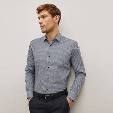Load image into Gallery viewer, Blue/Black Gingham Regular Fit Trimmed Shirts 2 Pack