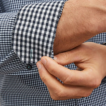 Load image into Gallery viewer, Blue/Black Gingham Regular Fit Trimmed Shirts 2 Pack