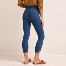 Load image into Gallery viewer, Dark Blue Denim Cropped Denim Jersey Leggings