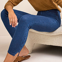 Load image into Gallery viewer, Dark Blue Denim Cropped Denim Jersey Leggings