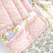 Load image into Gallery viewer, Multi Floral Shower Resistant Colourblock Quilted Coat (3mths-6yrs)