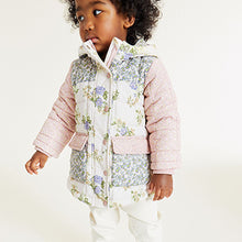 Load image into Gallery viewer, Multi Floral Shower Resistant Colourblock Quilted Coat (3mths-6yrs)