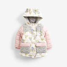 Load image into Gallery viewer, Multi Floral Shower Resistant Colourblock Quilted Coat (3mths-6yrs)