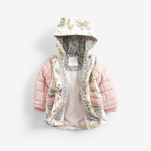 Load image into Gallery viewer, Multi Floral Shower Resistant Colourblock Quilted Coat (3mths-6yrs)