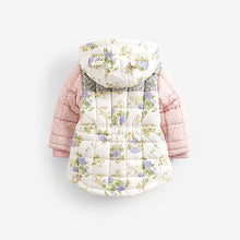 Load image into Gallery viewer, Multi Floral Shower Resistant Colourblock Quilted Coat (3mths-6yrs)