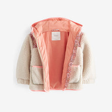 Load image into Gallery viewer, Multi Floral Teddy Printed Nylon And Borg Mix Jacket (12mths-6yrs)