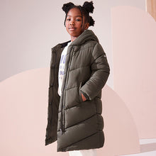 Load image into Gallery viewer, Khaki Green Regular Length Shower Resistant Faux Fur Lined Hooded Padded Coat (3-12yrs)