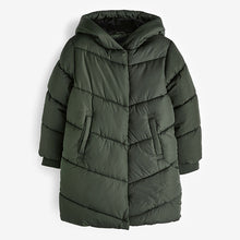Load image into Gallery viewer, Khaki Green Regular Length Shower Resistant Faux Fur Lined Hooded Padded Coat (3-12yrs)