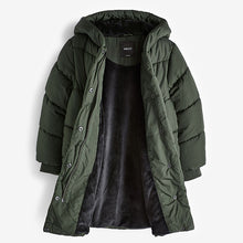 Load image into Gallery viewer, Khaki Green Regular Length Shower Resistant Faux Fur Lined Hooded Padded Coat (3-12yrs)