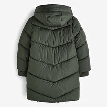 Load image into Gallery viewer, Khaki Green Regular Length Shower Resistant Faux Fur Lined Hooded Padded Coat (3-12yrs)