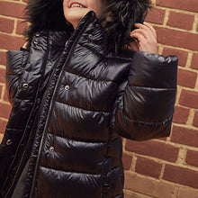 Load image into Gallery viewer, Navy Blue Shower Resistant Faux Fur Trim Padded Coat (3-12yrs)