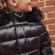 Load image into Gallery viewer, Navy Blue Shower Resistant Faux Fur Trim Padded Coat (3-12yrs)