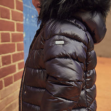 Load image into Gallery viewer, Navy Blue Shower Resistant Faux Fur Trim Padded Coat (3-12yrs)