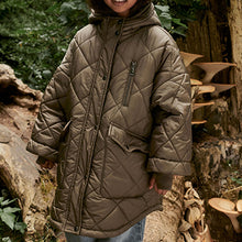 Load image into Gallery viewer, Khaki Green Shower Resistant Oversized Quilted Coat (3-12yrs)