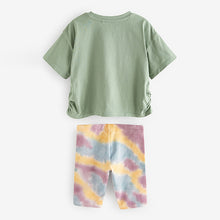 Load image into Gallery viewer, Khaki Green Sequin Butterfly T-Shirt and Cycling Shorts Set (3-12yrs)