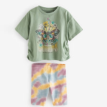Load image into Gallery viewer, Khaki Green Sequin Butterfly T-Shirt and Cycling Shorts Set (3-12yrs)