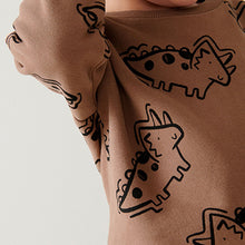 Load image into Gallery viewer, Tan Brown Dino Print Character Sweatshirt and Legging Set (3mths-6yrs)