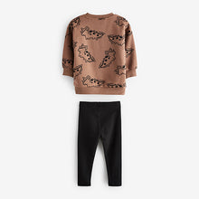 Load image into Gallery viewer, Tan Brown Dino Print Character Sweatshirt and Legging Set (3mths-6yrs)