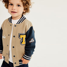 Load image into Gallery viewer, Tan/Navy Blue Letterman Jacket (3mths-6yrs)